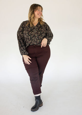 Boho Floral Button-Front Blouse – Dusklight Blossom