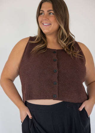 Button-Front Sweater Vest – Teddy Bear Brown