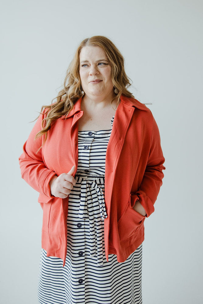 CASUAL KNIT JACKET IN DEEP SEA CORAL
