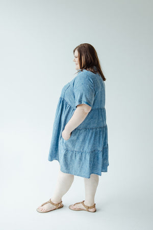 CHAMBRAY BUTTON FRONT KNEE LENGTH DRESS