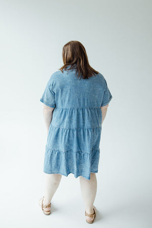 CHAMBRAY BUTTON FRONT KNEE LENGTH DRESS