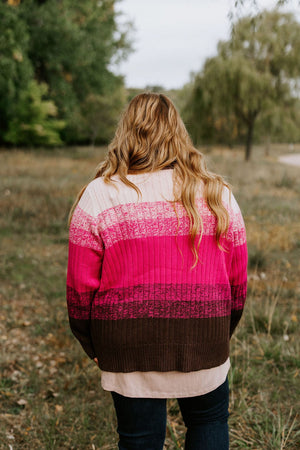 
            
                Load image into Gallery viewer, CLASSIC CARDIGAN WITH COLOR FADE IN PINK
            
        