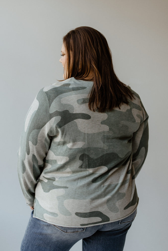 CLASSIC CAMO V-NECK SWEATER WITH RAW EDGE