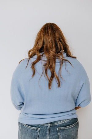 COWL NECK 3/4 SLEEVE SWEATER IN FROST BLUE