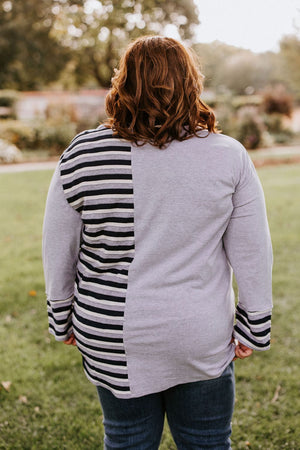 
            
                Load image into Gallery viewer, COWL NECK VARYING STRIPE TUNIC IN GREY
            
        