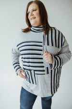 COWL NECK VARYING STRIPE TUNIC IN GREY