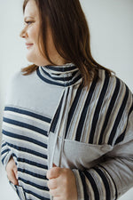 COWL NECK VARYING STRIPE TUNIC IN GREY