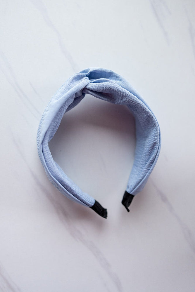CRINKLE TEXTURE HEADBAND WITH KNOT IN TWILIGHT SKY