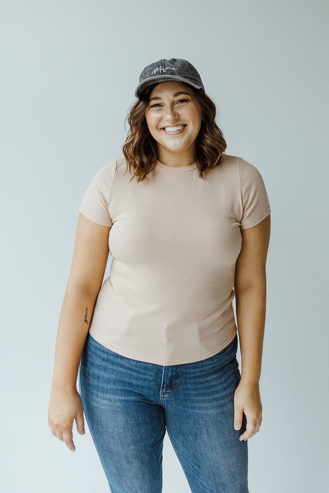 CROPPED SHORT SLEEVE RIBBED TEE IN OATMEAL