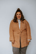 CUFFED AND BELTED CARDIGAN IN DUSTY TERRACOTTA