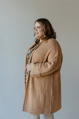 CUFFED AND BELTED CARDIGAN IN DUSTY TERRACOTTA