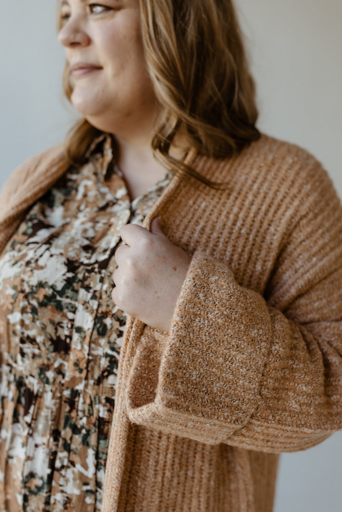 CUFFED AND BELTED CARDIGAN IN DUSTY TERRACOTTA