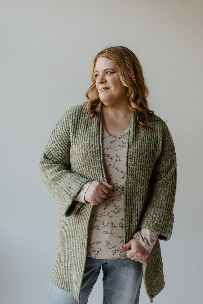 CUFFED AND BELTED CARDIGAN IN FROSTED MOSS