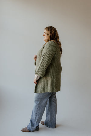 CUFFED AND BELTED CARDIGAN IN FROSTED MOSS