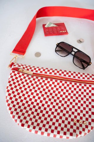 Checkered Woven Bum Bag – Cherry Red
