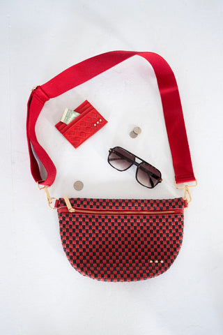 Checkered Woven Bum Bag – Red | Black