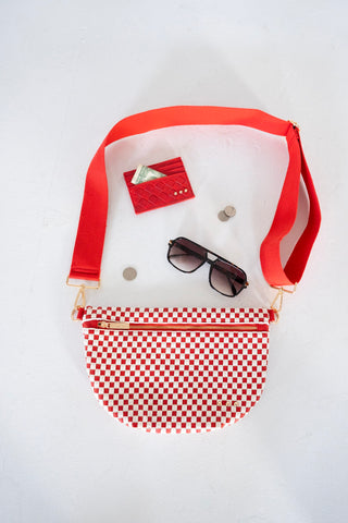 Checkered Woven Bum Bag – Cherry Red