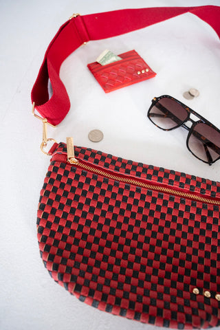 Checkered Woven Bum Bag – Red | Black