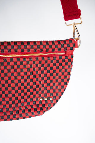 Checkered Woven Bum Bag – Red | Black