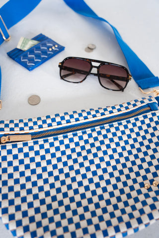Checkered Woven Bum Bag – Royal Blue