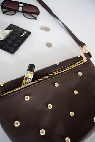 Chic Gold Studded Bum Bag – Dark Brown