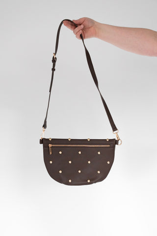 Chic Gold Studded Bum Bag – Dark Brown