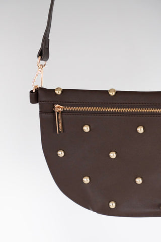 Chic Gold Studded Bum Bag – Dark Brown