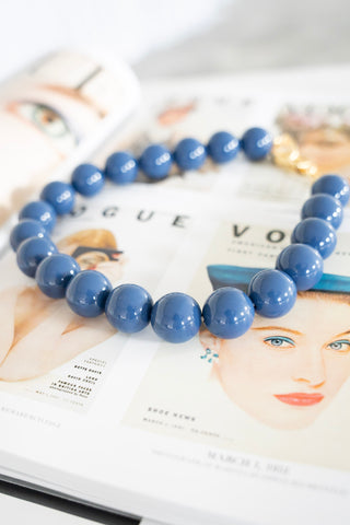 Chunky Beaded Bag Charm Necklace – Navy