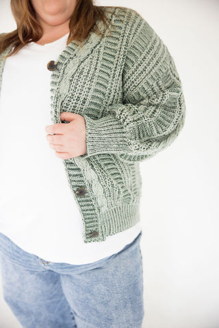 Chunky Cable Cardigan – Olive | Hunter Mix