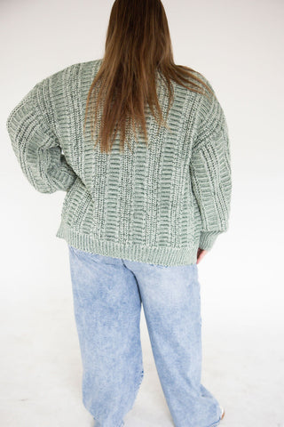 Chunky Cable Cardigan – Olive | Hunter Mix