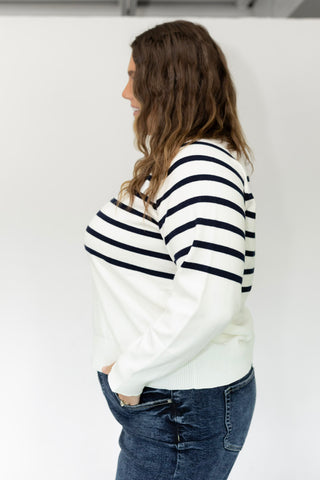 Classic Breton Stripe Button Shoulder Sweater – Navy & Ivory