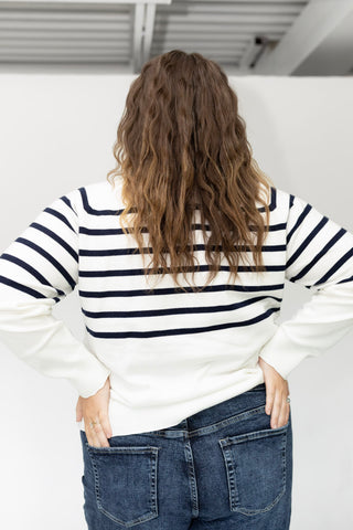Classic Breton Stripe Button Shoulder Sweater – Navy & Ivory