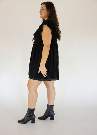 Cotton Eyelet Flutter Sleeve Dress – Black