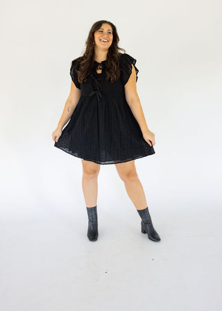 Cotton Eyelet Flutter Sleeve Dress – Black