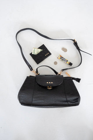 Croc Embossed Top Handle Crossbody – Black