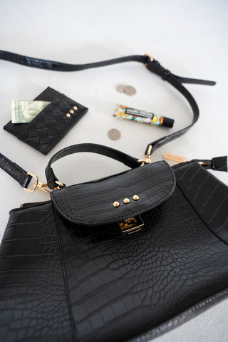 Croc Embossed Top Handle Crossbody – Black