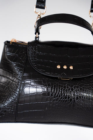 Croc Embossed Top Handle Crossbody – Black