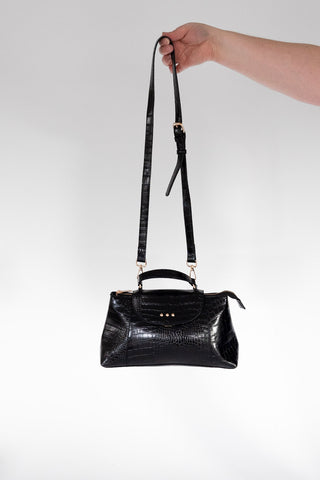 Croc Embossed Top Handle Crossbody – Black