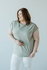 DOLMAN SLEEVE TEE WITH  BUTTON DETAIL IN FADED JADE