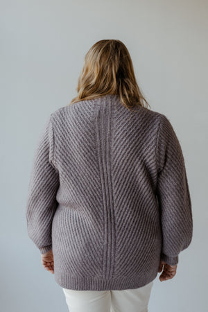 DRAPE NECK CABLE KNIT SWEATER