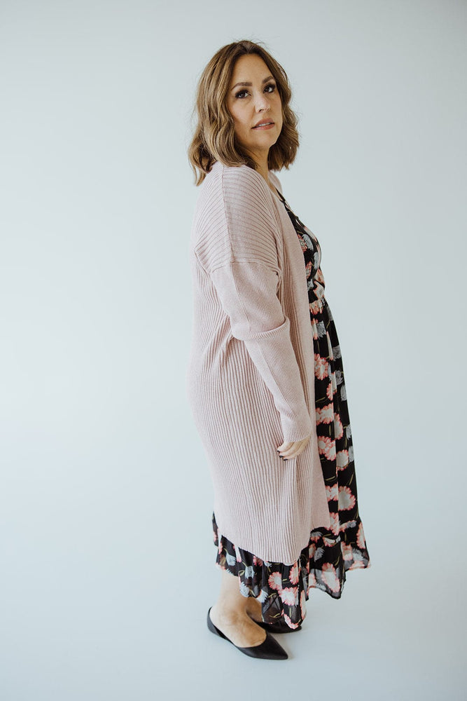 
            
                Load image into Gallery viewer, DUSTER CARDIGAN WITH VERTICAL RIBBING IN GREY ROSE
            
        