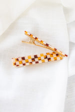 ELEANOR HAIR CLIPS IN AMBER CHECKER