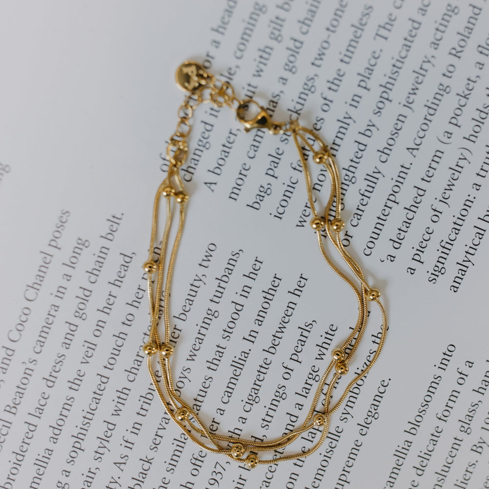 Gold bracelet on a book page