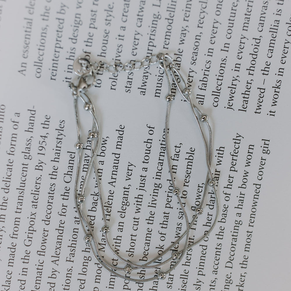 Silver bracelet on a book page with text