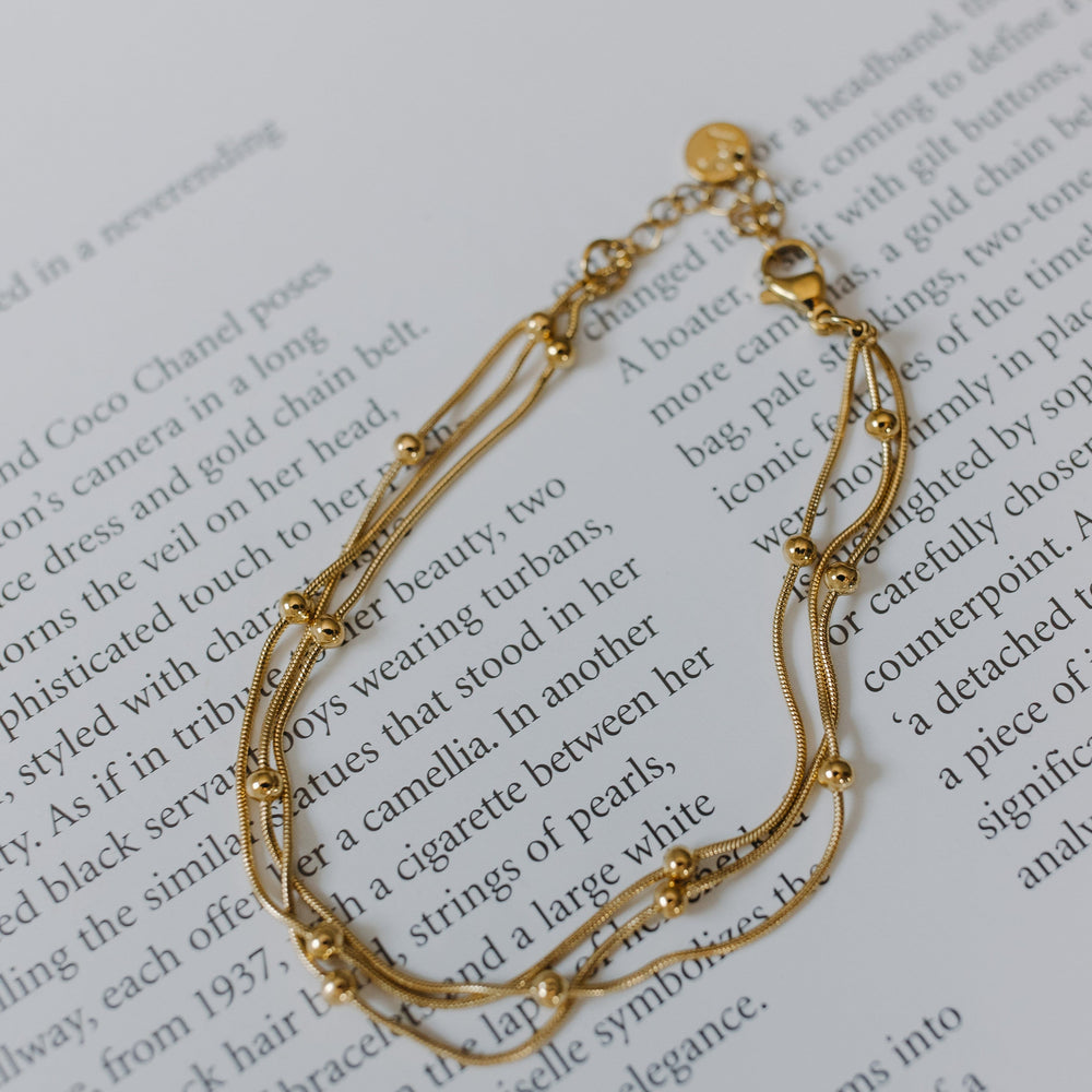 Gold bracelet on a book page