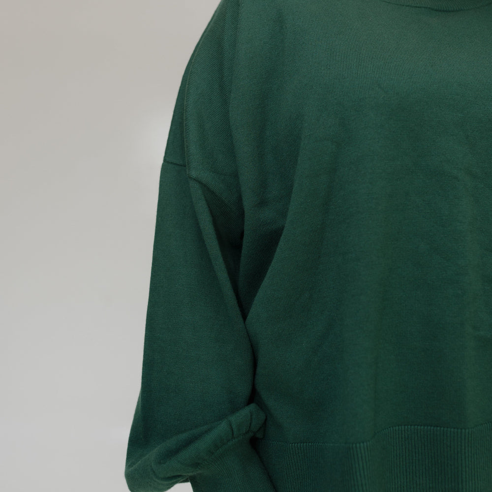 Person wearing a green sweater against a plain background