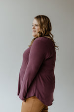 ESSENTIAL V-NECK LONG-SLEEVED TEE IN FROSTED EGGPLANT