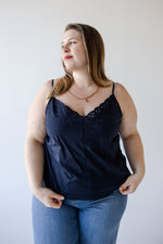 EYELET LACE CAMI IN NAVY