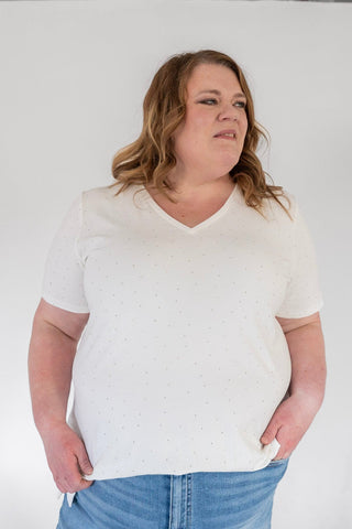 Essential Sparkle V-Neck Tee – Ivory