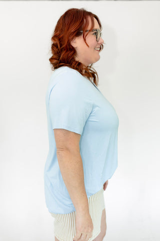 Essential V-Neck Tee – Light Blue